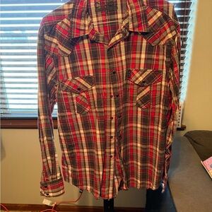 Cinch Red and Black Plaid Button Down Shirt